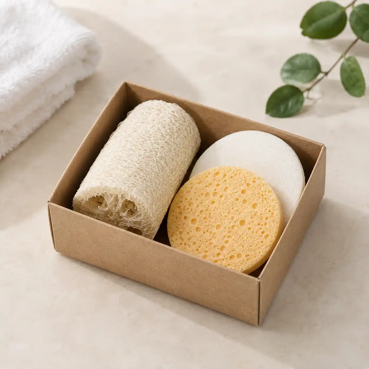 Loofa and Sponges in Brown Box