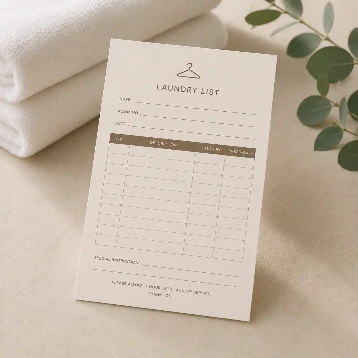 Hotel Laundry List Card