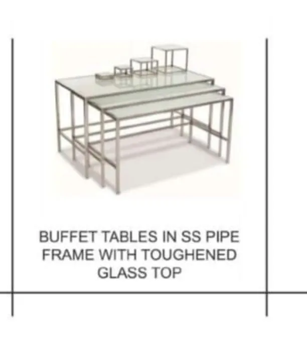 Buffet Tables SS Pipe Frame With Toughened Glass Top